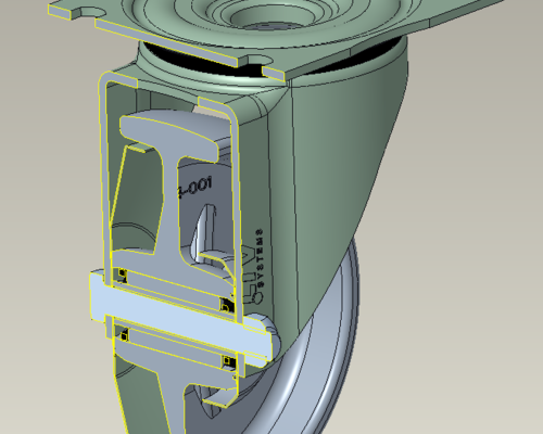 CAD cross-section of a castor for the Isotec TBX