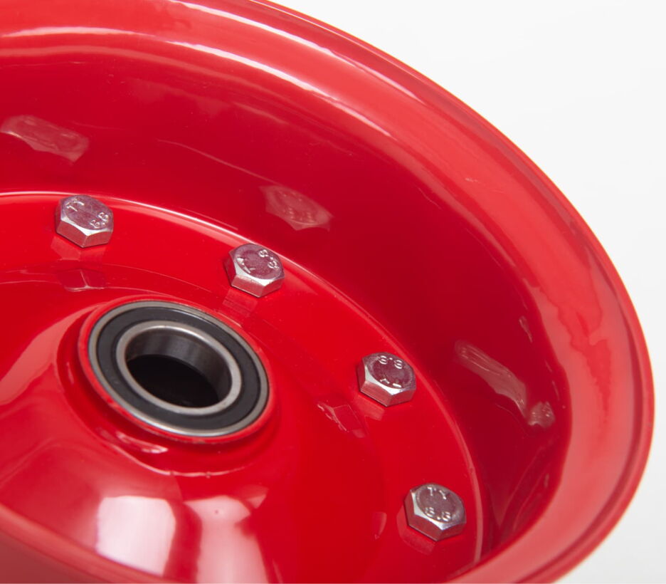 Red steel rim with ball bearing hub