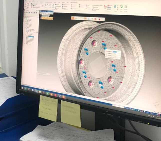 3D CAD model of a steel rim on screen