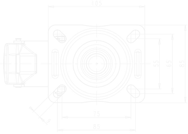 Technical drawing of a castor top plate with hole pattern dimensions