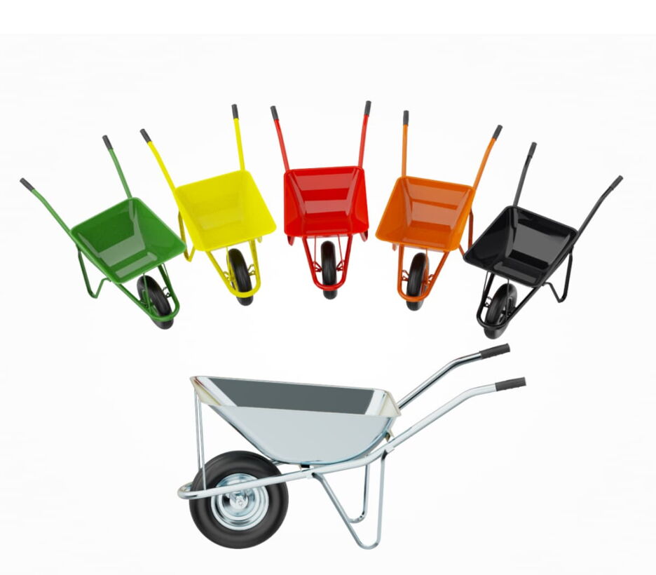Wheelbarrows in six colours
