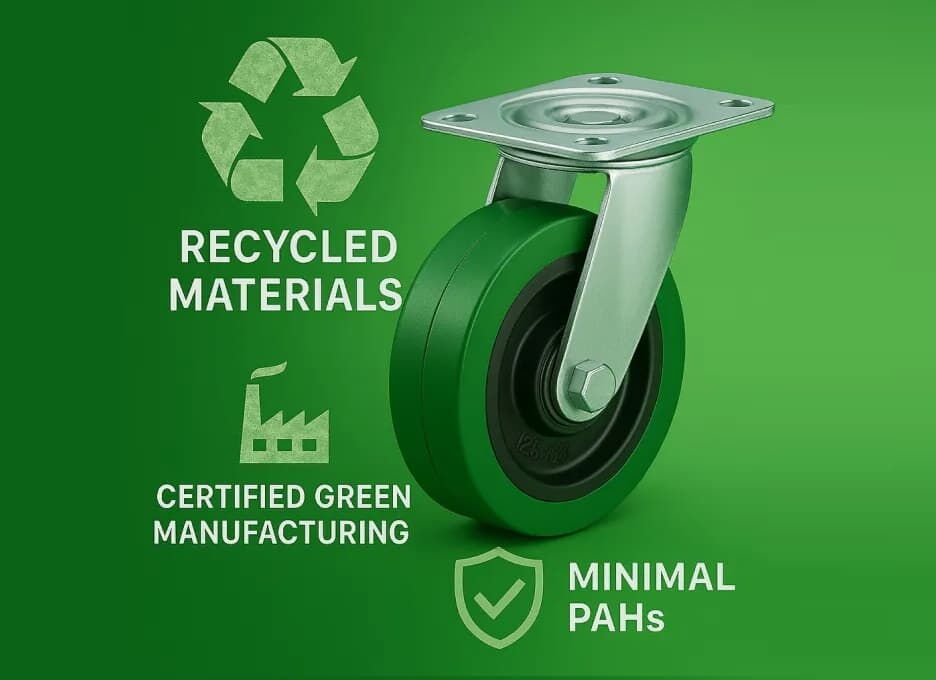 Castor with green wheel and recycled-material icons